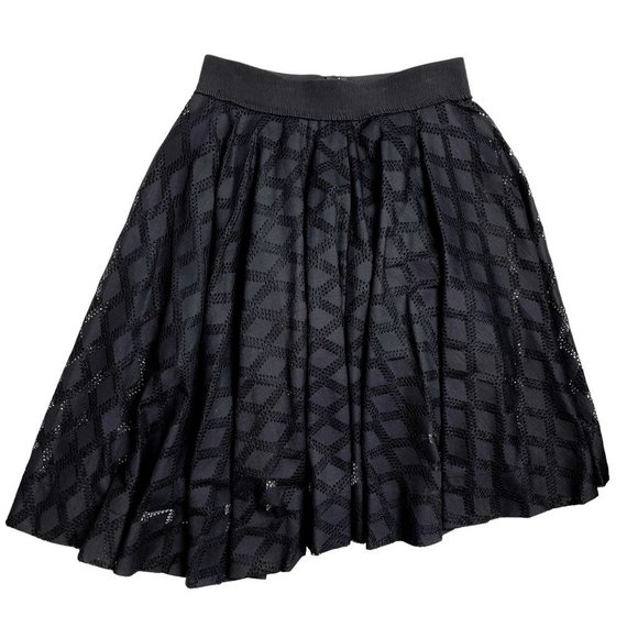 Sandro Paris Windowpane Smocked Midi Skirt Asymmetrical Lined Stretch Skirt - Picture 3 of 11